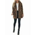 thumbnail image 2 of Women'S Faux Fur Jackets Autumn Winter Leopard Lapel Long Sleeves Coats Loose Fur Coat with Pockets Brown L, 2 of 9