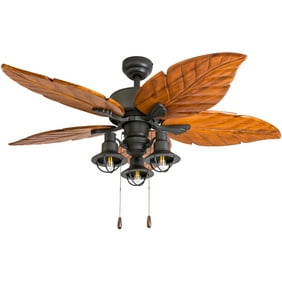 Prominence Home 50677 35 Caspian Sea Tropical 52 Inch Aged Bronze Indoor Ceiling Fan Multi Arm Led Lighting With Dark Cherry Hand Carved Wood Blades