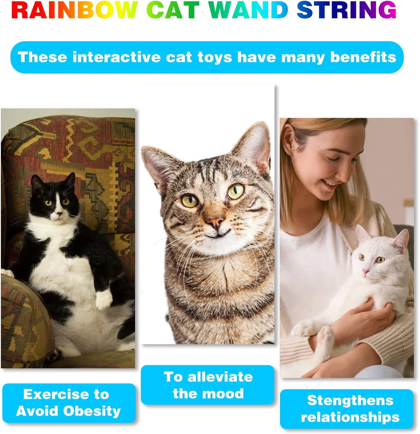Interactive Cat Wand Toys Interactive Cat Teaser Wand String Ribbon Rainbow Charmer for Cats and Kittens - 20Pcs