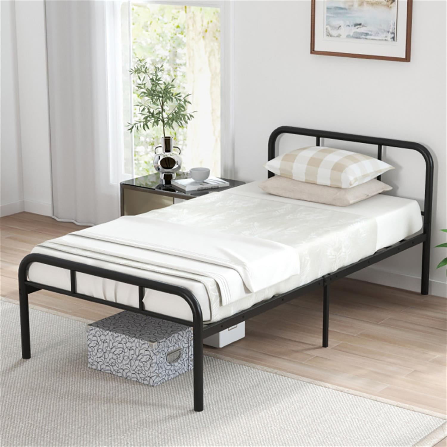 Demi Bonn Modern Metal Bed Frame Platform Mattress with Headboard and Footboard, Under Bed Storage, No Box Spring Needed, Black