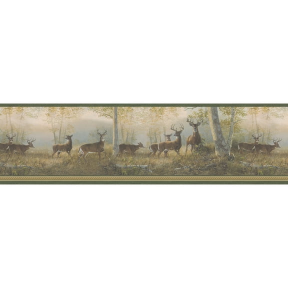 Chesapeake Storrie Green Deer Border Prepasted Non Woven Wallpaper, 6.5-in by 15-ft, 8.1 sq. ft.