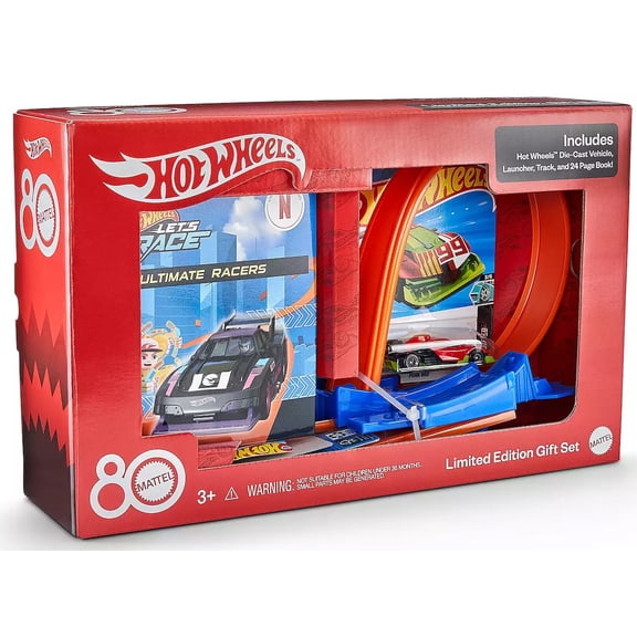 Hot Wheels Stunt Tracks Diecast Vehicle, Launcher, Track & 24 Page Book Gift Set