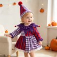 thumbnail image 2 of Baby Girls Boys Clown Outfit Pom Jester Romper Long Sleeve Holiday Party Cute Playsuit with Hat Onesis Cosplay Outfits Purple 1-3 Months, 2 of 6