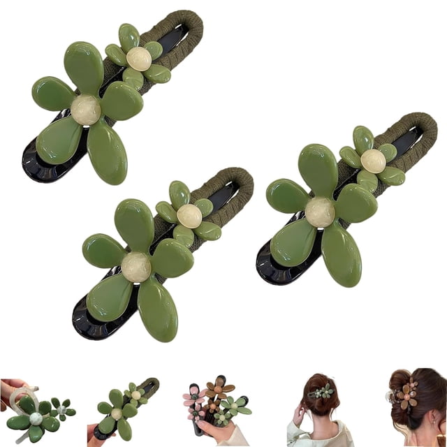 Pinzas rectas con forma de pico de pato y flores retro, horquilla y pinza recta con forma de pico de pato y flores retro, pinzas para el pelo elegantes con forma de pico de pato, planas y de sujeción