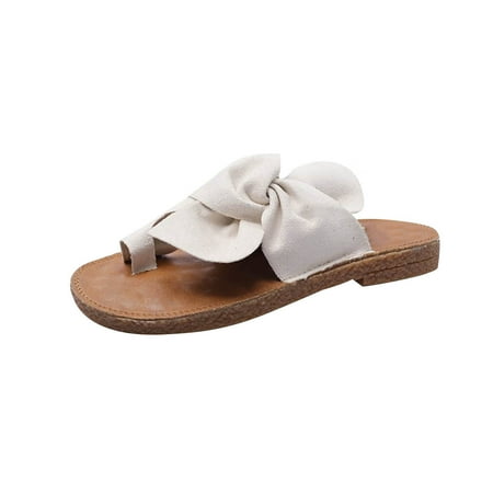 

muxika Womens Summer Casual Flat Slippers Bow-embellished Non-slip Comfortable Slippers