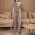 thumbnail image 2 of Diufon Women's Soft Pajama Sets Spring Summer Short Sleeve Tops and Straight Leg Pants Casual Home Sleepwear, 2 of 5
