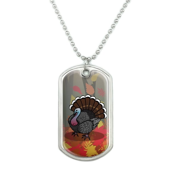 Turkey Thanksgiving Autumn Military Dog Tag Pendant Necklace with Chain