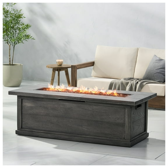 56" Outdoor Rectangular MgO Concrete Propane Gas Fire Pit, 50,000 BTU, Grey Wood Pattern, Modern Durable Fireplace (Cover Not Included)