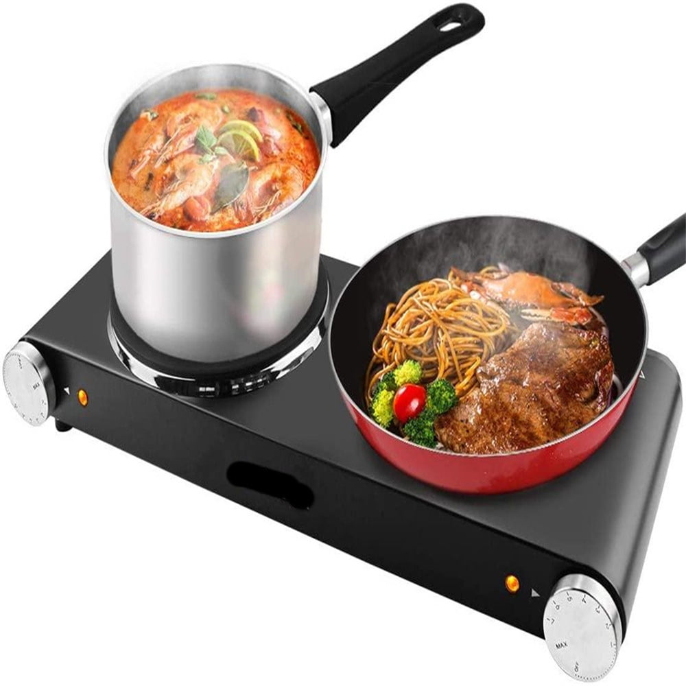 Portable Electric Stove Double Burner, 1800W Ceramic Glass Double Hot