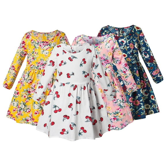 Esaierr 9M-8Y Kids Toddler Girls Dresses Baby Infant Long Sleeve Shirts Girls Fall Dress Little Girls Floral Skater Dresses Long Sleeve A-Line Dress
