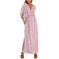 thumbnail image 2 of ITSAME Women's Maxi Dress, V-Neck Elastic Waist Short Sleeve Summer Casual Formal Long Dresses Pink M, 2 of 8