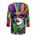 thumbnail image 5 of AGWOLF Mardi Gras Outfit for Women 3/4 Length Sleeve Mask Graphic Carnival Tee Blouses Fashion Round Neck Funny 3D Print Holiday Tops, 5 of 5
