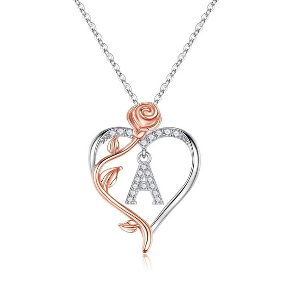 TINGN Rose Heart Initial Necklaces Gifts for Women Heart Letter Pendant Necklace Jewelry Valentines Anniversary Birthday Gifts for Her
