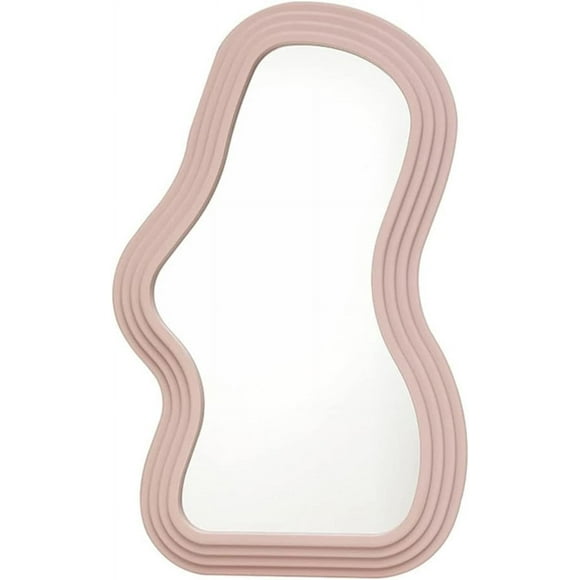 ERDS-Asymmetrical Wall-Mounted Mirror, Creative Unique Decorative Mirrors, Funky Wavy Mirror 15.94 "x10.24 Irregular Border Pink Mirror for Bathroom Living Room Decoration