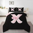 thumbnail image 2 of Erosebridal Black Pink Bowknot Comforter Sets King Size, Initial Letter X Comforters & Duvets, Cartoon Monogrammed Reversible Duvet Insert, Breathable Bedroom Decorative, 3pcs, 2 of 8