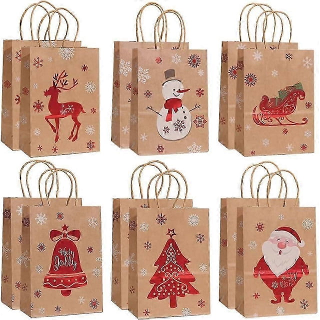 24 Pack Kraft Paper Christmas Gift Bags, Christmas Gift Bags, Christmas Gift Bags, Reusable Christmas Gift Bags, Christmas Paper Bags with Handles