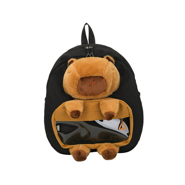 Mochila de carpincho con cremallera suave, bonita y práctica mochila de carpincho de dibujos animados. Negro