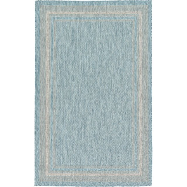 Unique Loom Outdoor Collection Transitional Indoor & Outdoor Casual Solid Tonal Border Area Rug, 5 x 8 Feet, Aquamarine/Beige