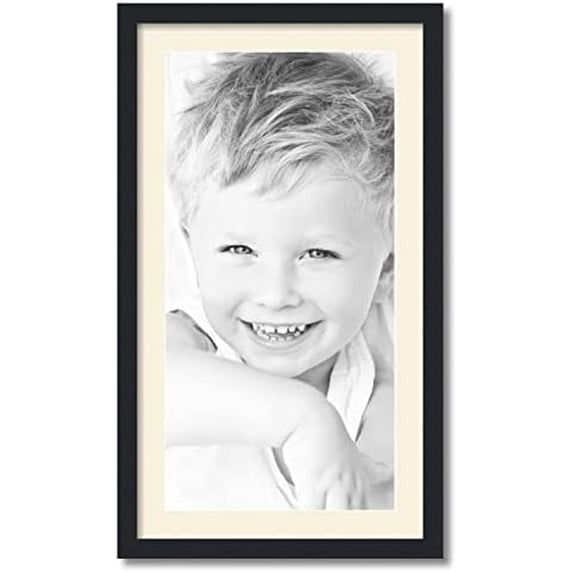 14x28 inch black picture frame with 2 inch single ivory mat, singlemat-frbw26079-14x28-81