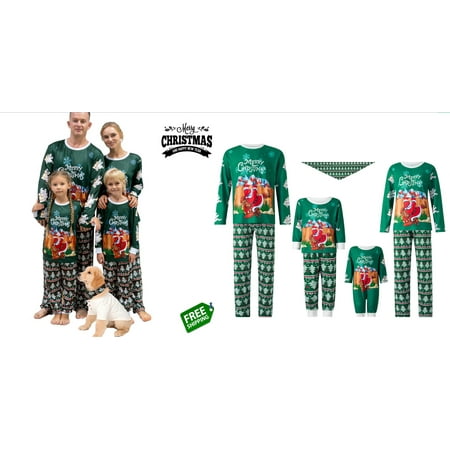 

Christmas Pajamas For Family Long Sleeve Round Neck Santa Snowflake Print Tops Trousers Suit