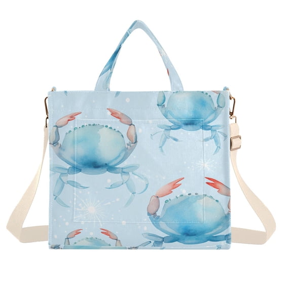 Crabs Blue Corduroy Tote Bag Handbag Large Messenger Bag Shoulder Crossbody Zipper Bag Purse