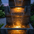 thumbnail image 3 of 39.4" Outdoor Water Fountain,Tall 4-Tier Cascading Waterfall Fountain with Warm LED Lights,Stone-Look Resin Water Feature with Quiet Pump for Patio Garden/Porch/Backyard Decor,Gray, 3 of 8