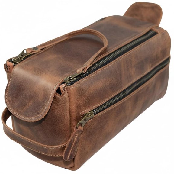 TUZECH Handmade Vintage Full Grain Leather Travel Toiletry Bag Travel Shaving & Dopp Kit For Toiletries, Cosmetics & More (Dark Brown)