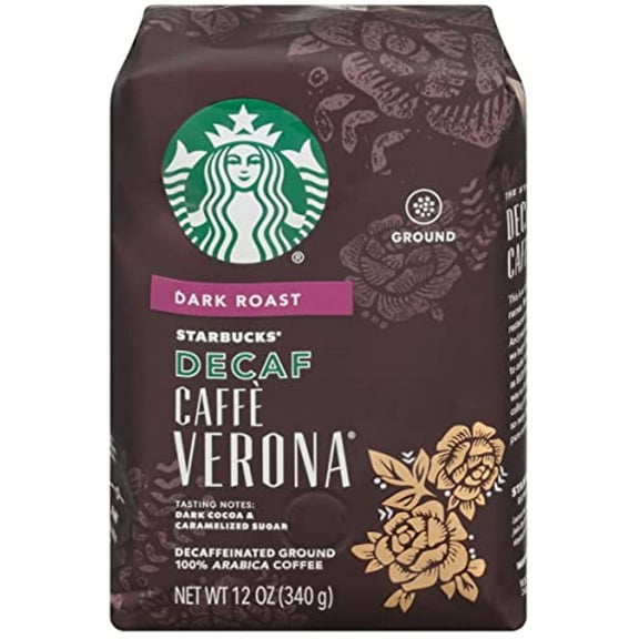 Starbucks Decaf Caffe Verona Ground Coffee, Dark Roast, Decaffeinated Ground Coffee, 100% Arabica Coffee, Dark Cocoa Texture, 12-Ounce Bag (Pack Of 1 Bag)
