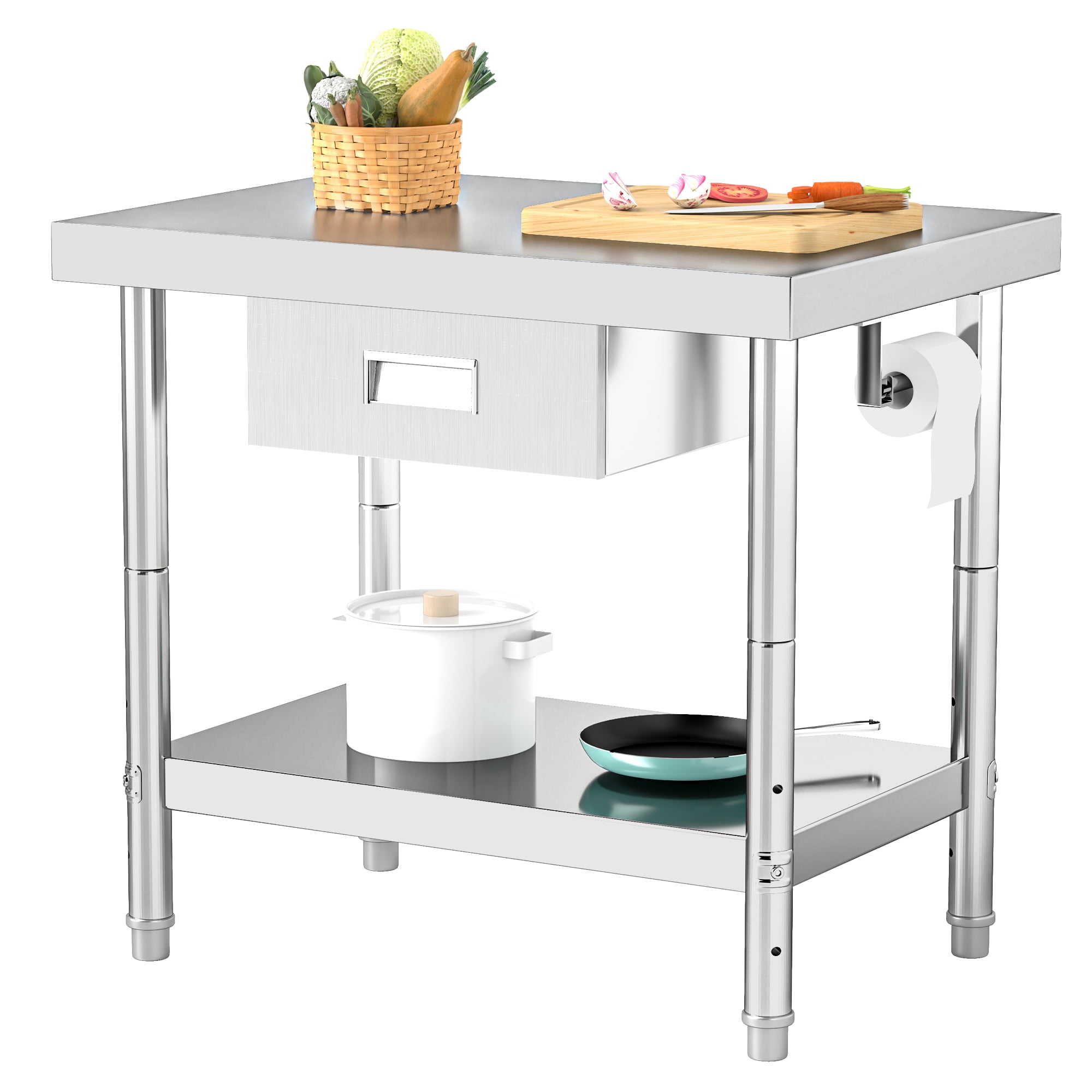 Uforic Stainless Steel Table with Paper Towel Holder and Drawer, 36" × 24" Work Table with Drawer, Metal Table Prep Table