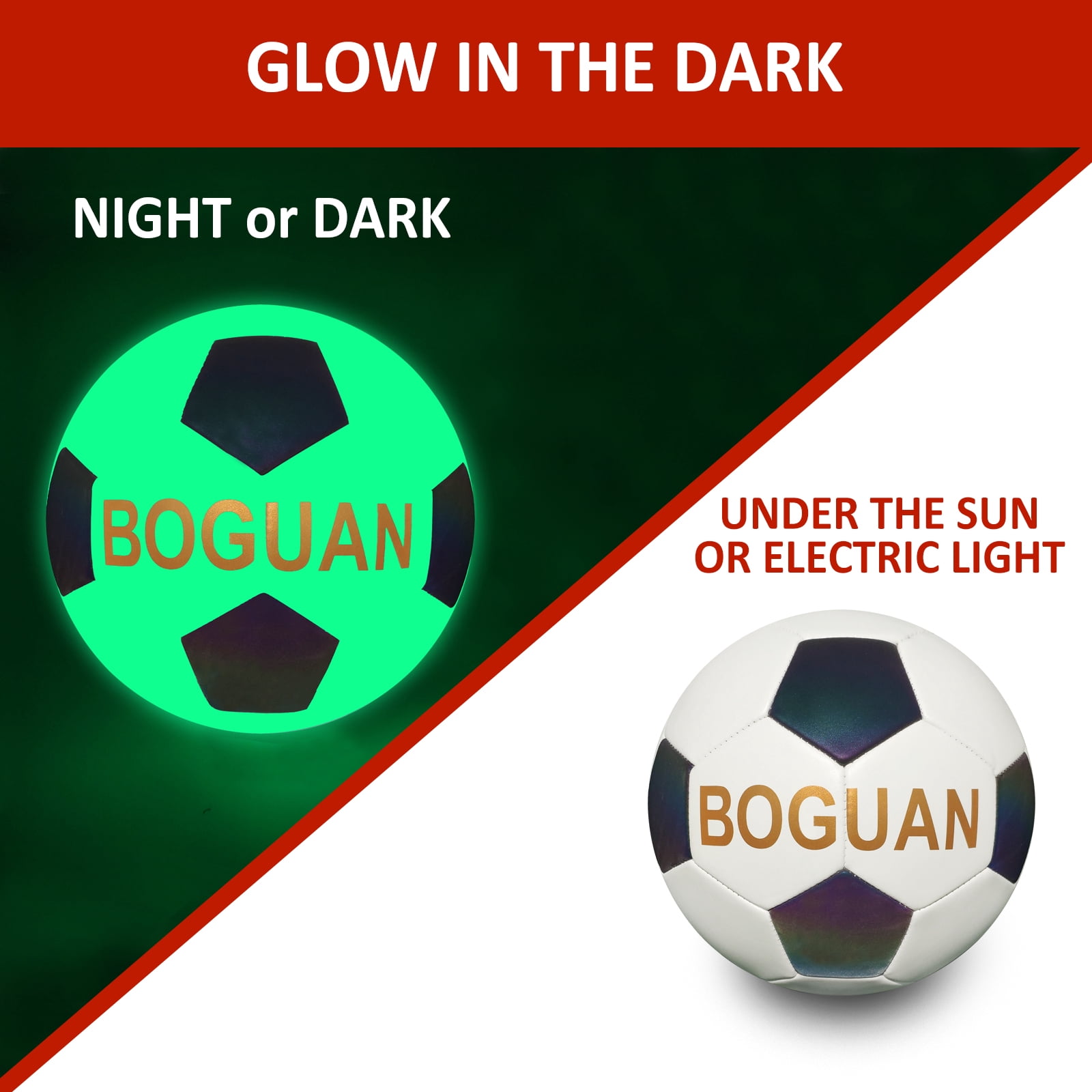 Glow in The Dark Soccer Ball Size 5 -Extra Pump and Needles - Holographic Reflective Balls Perfect Gift Choice for Men,Women,Adults,Teen Boy and Gilrs-Indoor/Outdoor Training