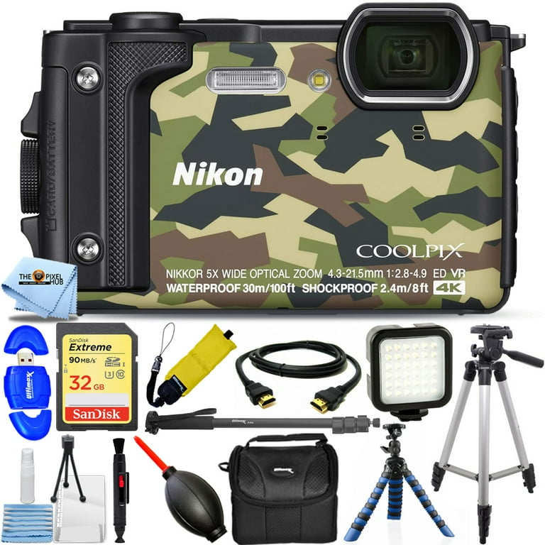 Nikon COOLPIX W300 GR Digital Camera (Camouflage) + 32GB + LED Light Kit  Bundle