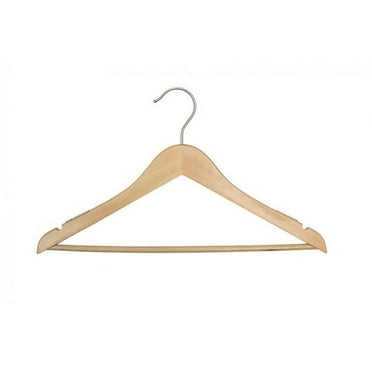 NAHANCO #20014WBHU 14" Low Gloss Natural Wooden Shirt Hangers with Bar (Pack of 25)