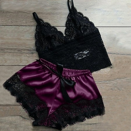 

Up to 50% off! S LUKKC LUKKC Plus Size Sexy Lingerie for Women Women s Sexy Lace Satin Silk Underwear Sleepwear Set 2 Piece Camisole and Shorts Pajamas Lingerie Set Nightie Nightwear Sleepwear