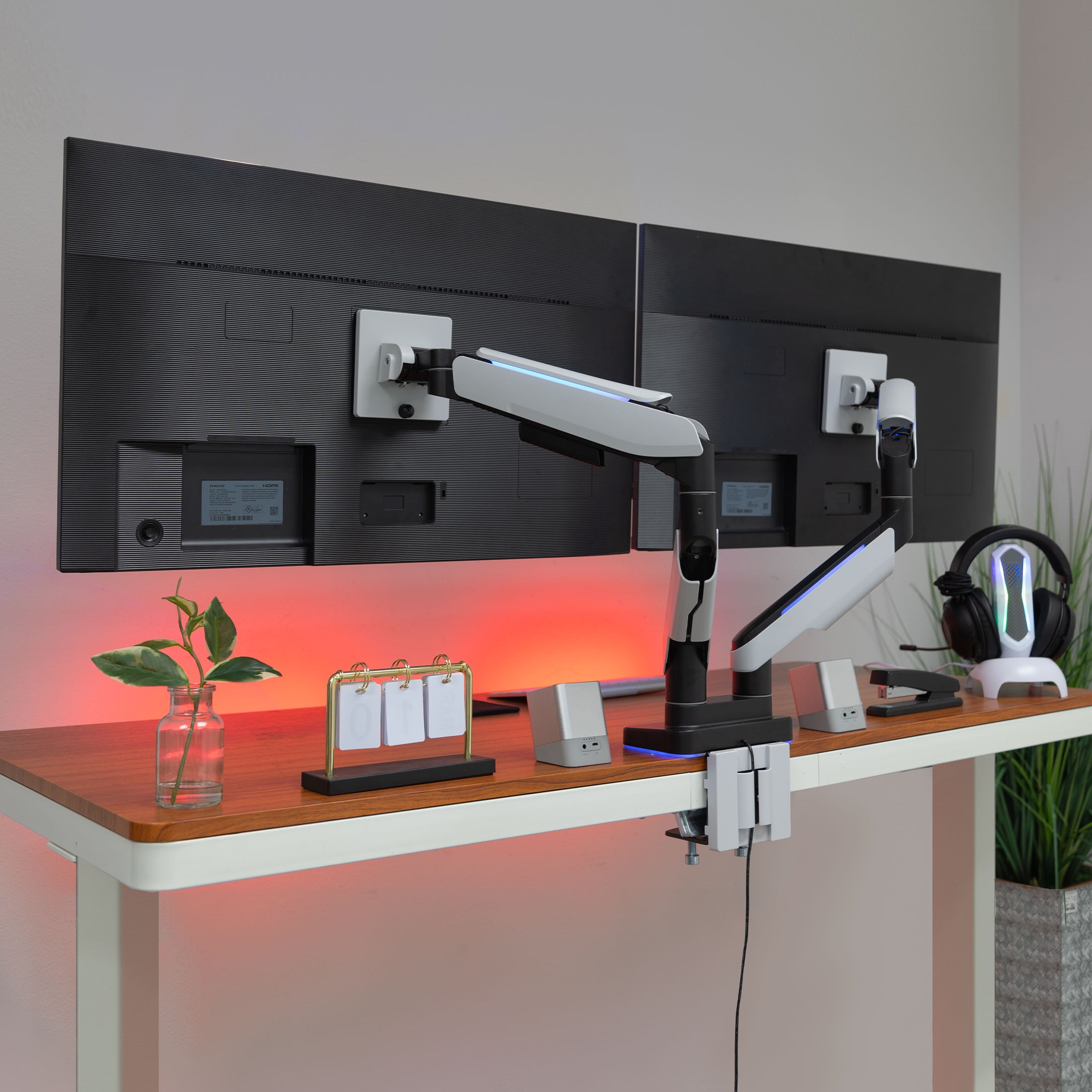 Mount-It! Heavy Duty Dual Computer Monitor Mount For Screens Up To 35", Gaming, RGB Lighting, Capacity 44 lbs., 18" Extension