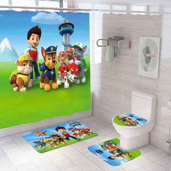 PAW Patrol Shower Curtain 72" x 72" Bathroom 4 Pieces Set Bathroom Decor