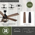thumbnail image 3 of Huron Black and Burnished Teak Farmhouse Indoor Ceiling Fan with LED Cage Light Kit and Remote, 3 of 12
