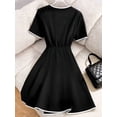 thumbnail image 2 of Black And White Contrast Trim Bow Detail Elegant Short Sleeve Fit & Flare Mini Dress, 2 of 6