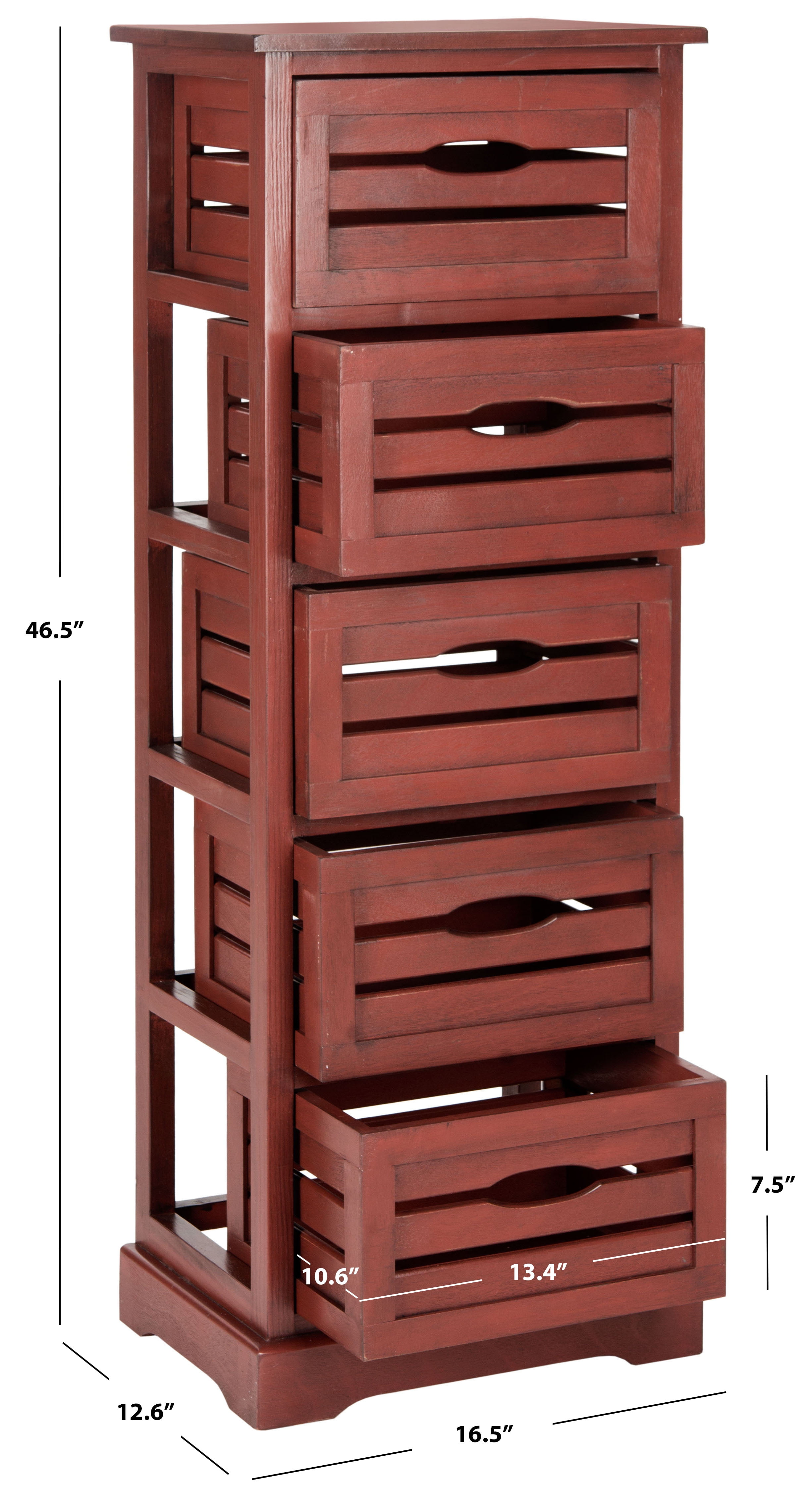 SAFAVIEH Sarina Solid Rustic 5 Drawer Cabinet, Red