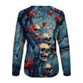 thumbnail image 4 of LEKDFST Halloween Sweatshirt for Women Funny Skull Skeleton Graphic Halloween T-Shirt Fall Winter Long Sleeve Pullover Tops Blue M, 4 of 5