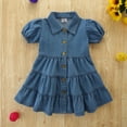 thumbnail image 2 of Girls' Dresses 12-18 Months A-Line Summer Short Sleeve Turndown Neck Frilly Denim Skirt Casual Fit & Flare Blue Princess Dress, 2 of 7