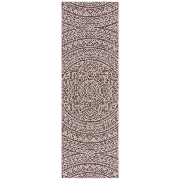 SAFAVIEH Courtyard Josiah Geometric Indoor/Outdoor Runner Rug, Light Beige/Light Brown, 2'3" x 5'
