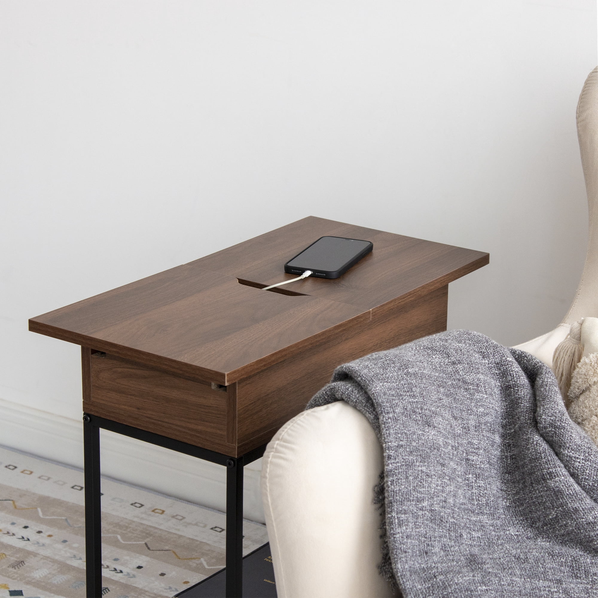 StorageWorks Flip Top Narrow End Table with Storage and Built-In