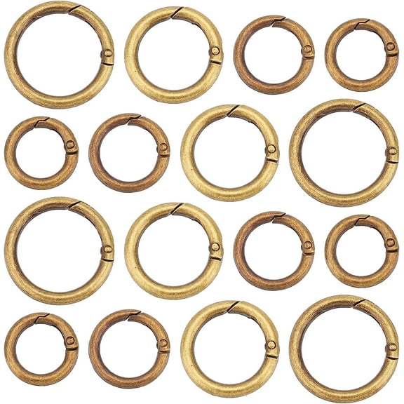 4 Sizes 16PCS Zinc Alloy Spring O Ring Round Carabiner Snap Clip Keychain Rings Bulk Metal Hook Keychain Keyring Buckle Key Chain Jump Holder for Bag Purse Craft DIY diy