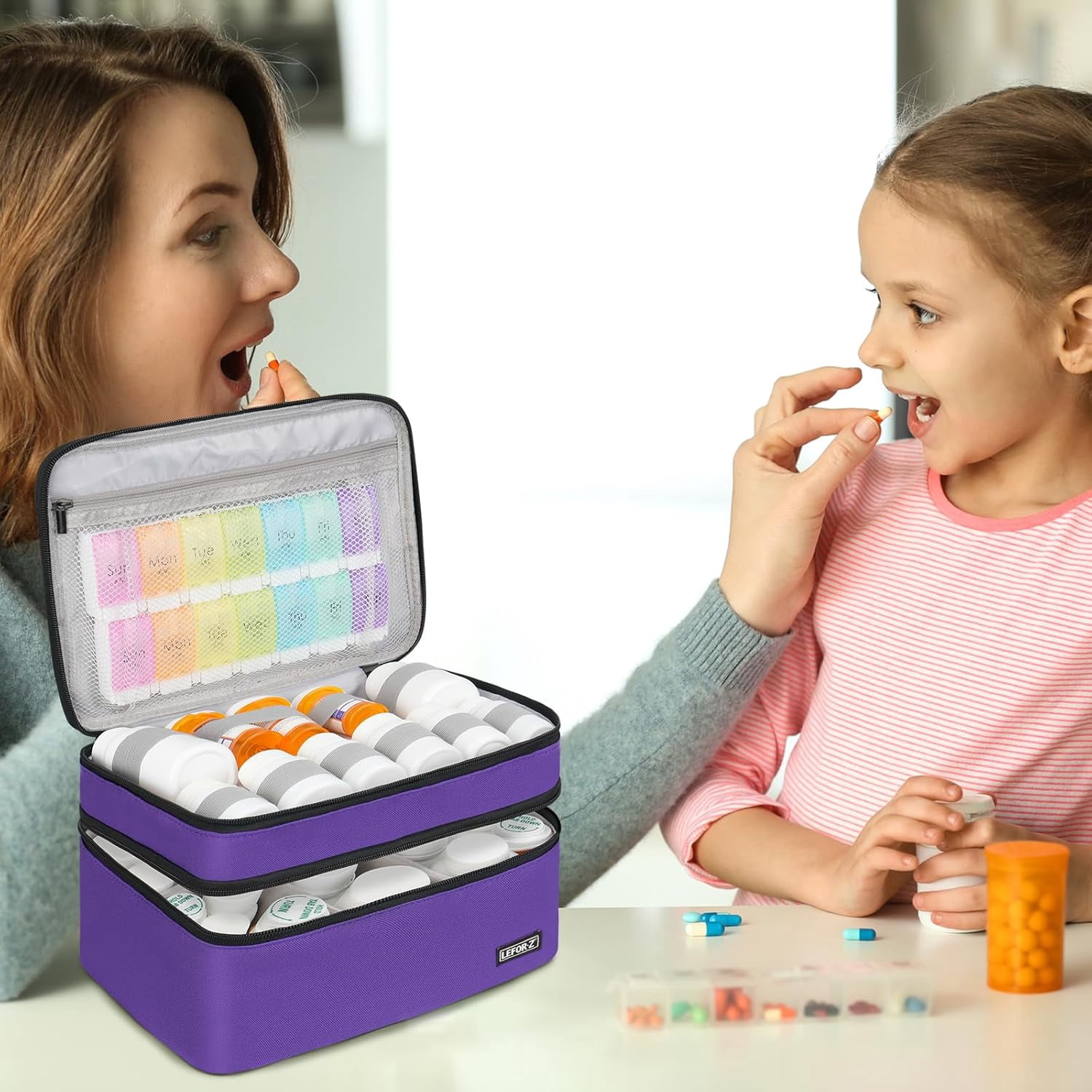 Medicine Storage Bag,Double Layers Pill Bottle Organizer Bag Empty with Lockable Zipper&Adjustable Divider,Medication Travel Carrying Bag for Pills,Vitamins,Medical Supplies