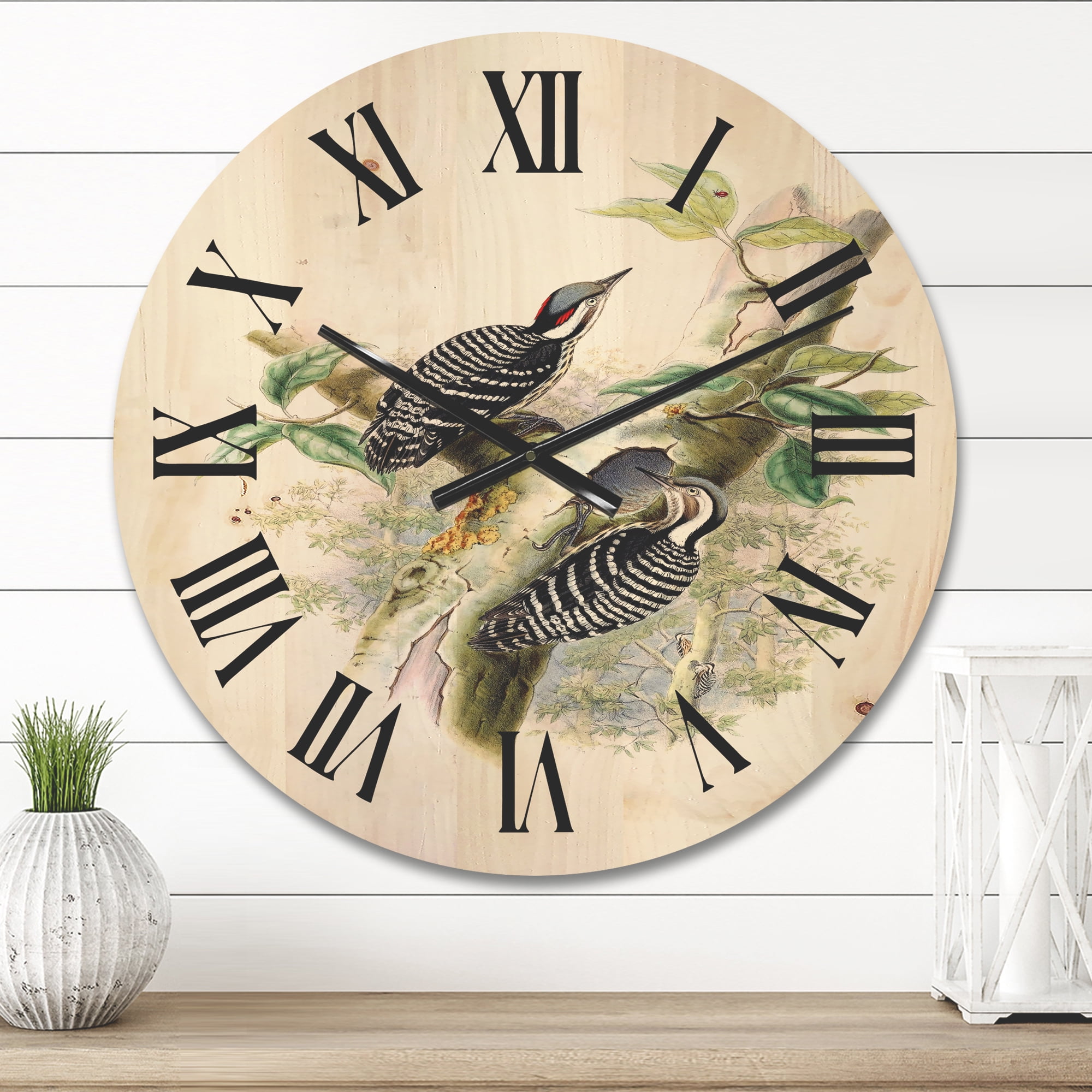 Designart 'Ancient Birds In The Wild V' Traditional Wood Wall Clock