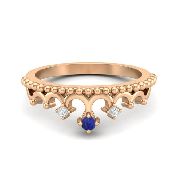 2mm Round Lapis 925 Sterling Silver Rose Plated Women Crown Tiara Valentines Day Gifts Ring