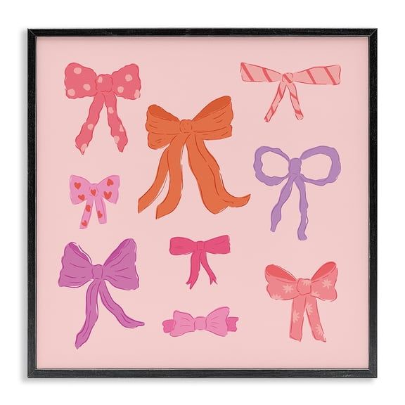 Stupell Industries Stylish Fashion Bows on Pink Quotes and Sayings Painting Black Framed Art Print Wall Art, 12 x 12