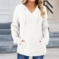 thumbnail image 3 of QQAMB Womens Hoodies Sweatshirts Ribbed Knit Long Sleeve Drawstring V-Neck Casual Pullover Sweatshirt Hooded Tops, 3 of 8