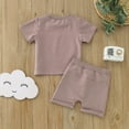 thumbnail image 6 of WEAIXIMIUNG Baby Boy Clothes Summer 6-9 Months Kids Toddler Boys Girls Short Sleeve Letter Printed T Shirt Pullover Tops Shorts Outfits 80 Purple, 6 of 7