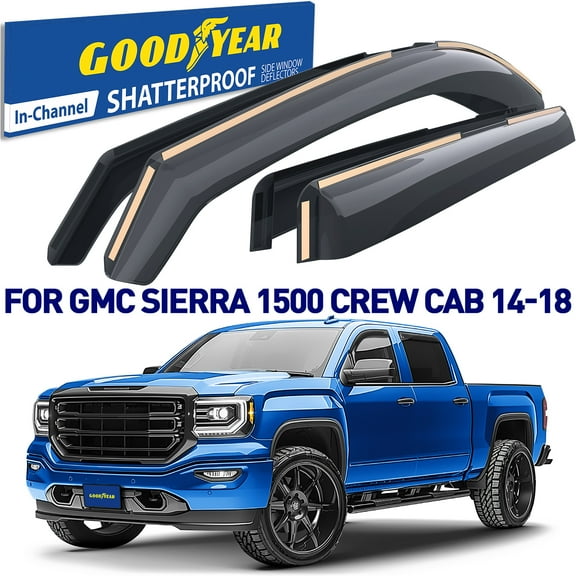 Goodyear Shatterproof in-Channel Window Deflectors for Trucks GMC Sierra 2014-2018 Crew Cab, Rain Guards, Window Visors, Vent Deflector,Truck Accessories,4pcs- GY003402LPv